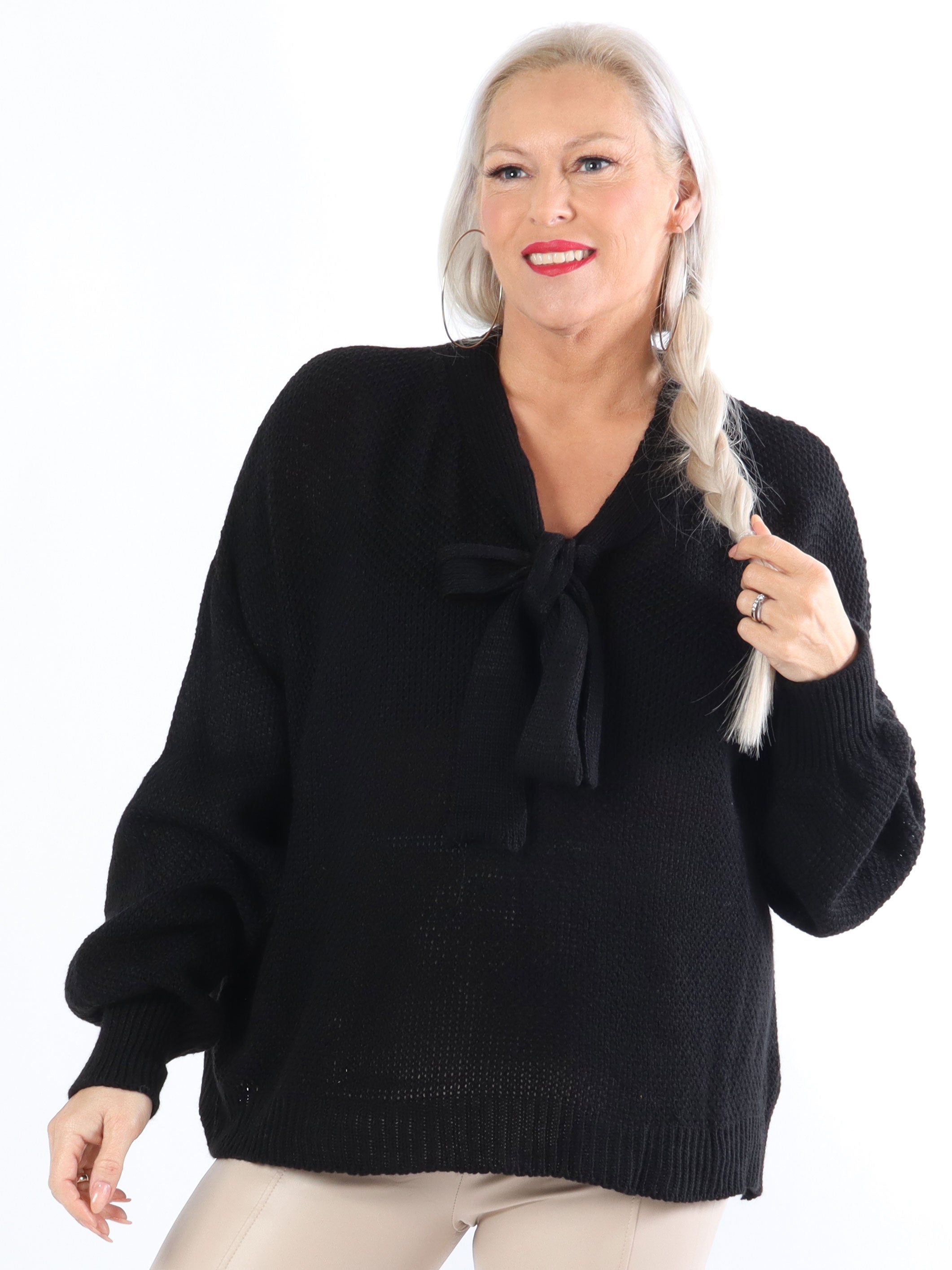 Cutie - Söt plus size stickad tröja med rosett